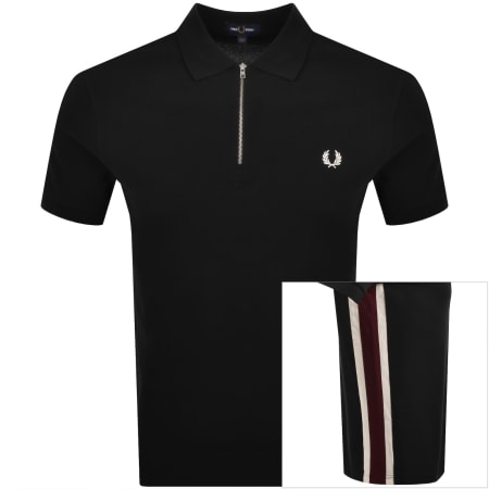 Fred Perry Tramline Quarter Zip Polo T Shirt Black | Mainline